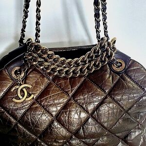 Chanel Brown Quilted Leather Chain Bag